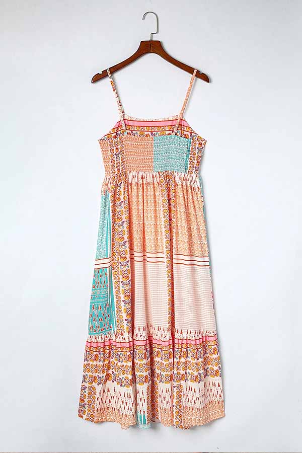 Multicolor Boho Patchwork Print Square Neck Sundress - Image 4