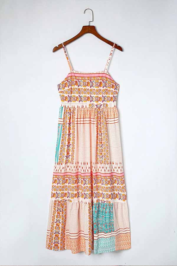 Multicolor Boho Patchwork Print Square Neck Sundress - Image 5