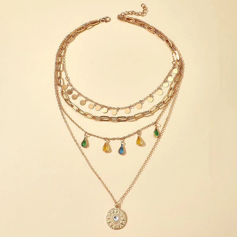 Multilayer Sequins Colored Crystal Pendant Necklace - Image 2