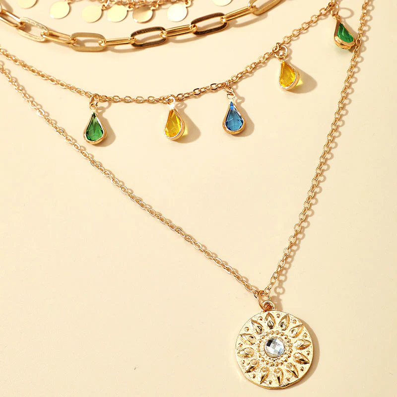 Multilayer Sequins Colored Crystal Pendant Necklace - Image 3