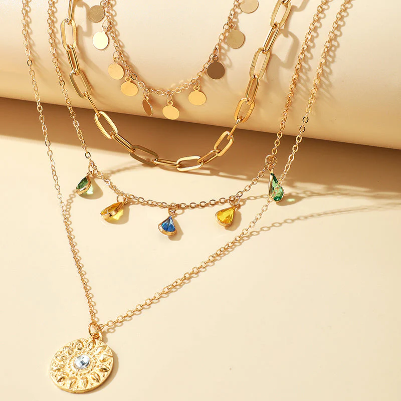 Multilayer Sequins Colored Crystal Pendant Necklace - Image 4