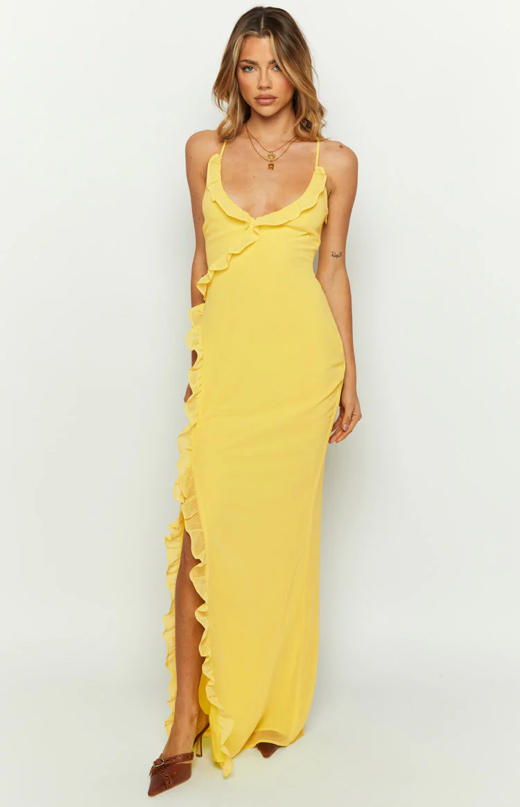Nahanee Yellow Ruffle Maxi Dress - Image 2