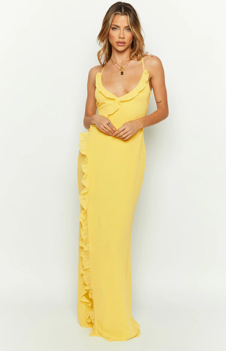 Nahanee Yellow Ruffle Maxi Dress - Image 3