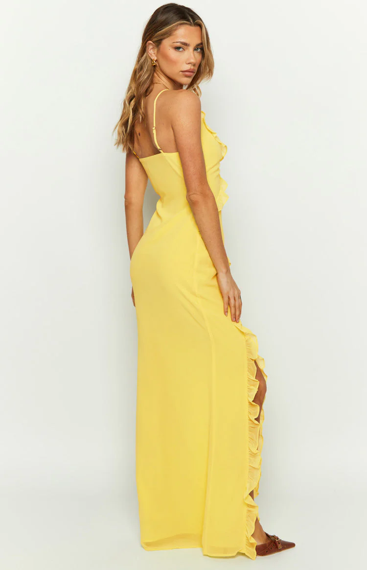 Nahanee Yellow Ruffle Maxi Dress - Image 4