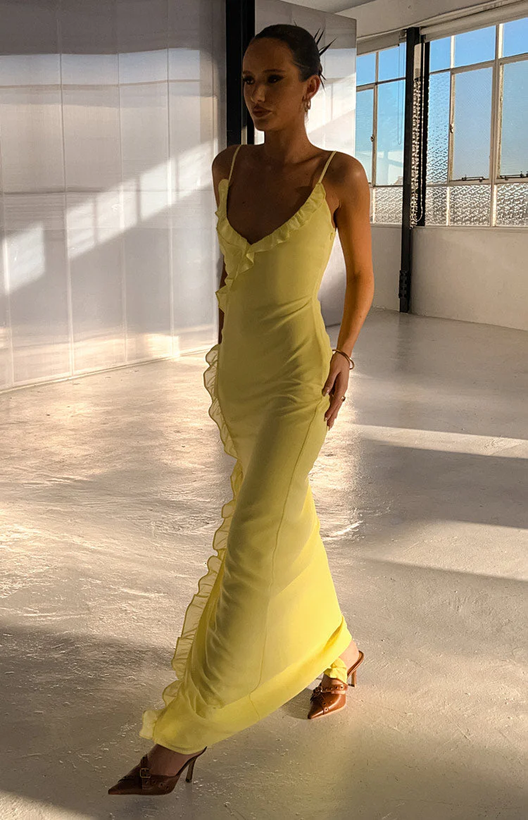 Nahanee Yellow Ruffle Maxi Dress - Image 7