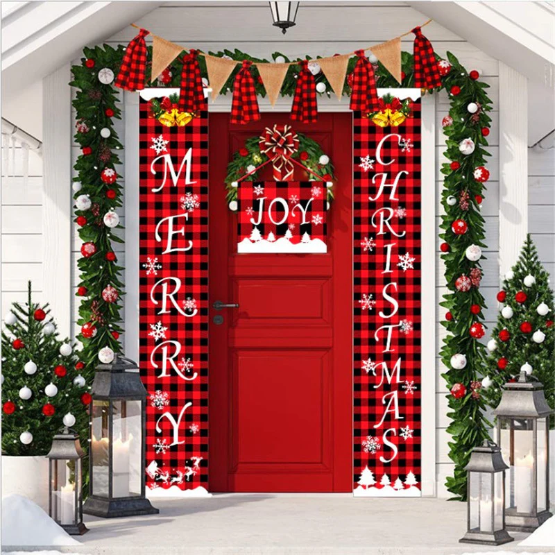 New Christmas Decoration Supplies Plaid Door Curtain Hanging Flag Door Hanging Party Atmosphere Layout Couplet Hanging Flag - Image 2
