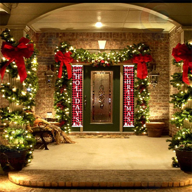 New Christmas Decoration Supplies Plaid Door Curtain Hanging Flag Door Hanging Party Atmosphere Layout Couplet Hanging Flag - Image 3