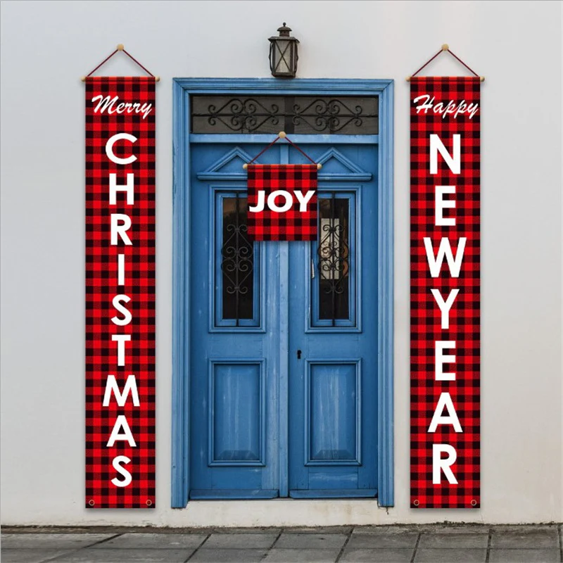 New Christmas Decoration Supplies Plaid Door Curtain Hanging Flag Door Hanging Party Atmosphere Layout Couplet Hanging Flag - Image 4