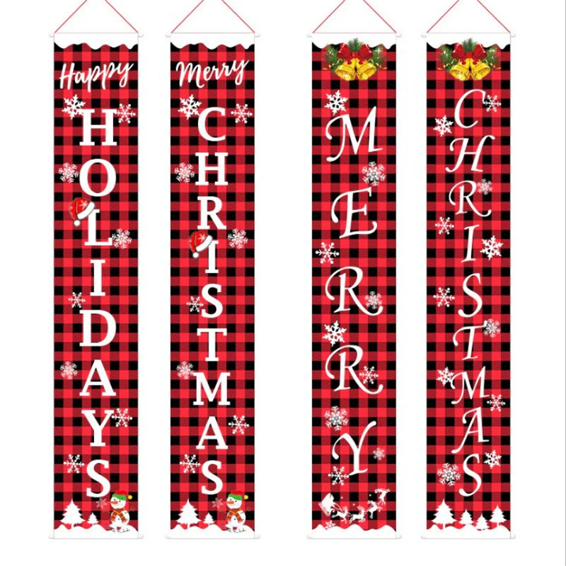New Christmas Decoration Supplies Plaid Door Curtain Hanging Flag Door Hanging Party Atmosphere Layout Couplet Hanging Flag - Image 5