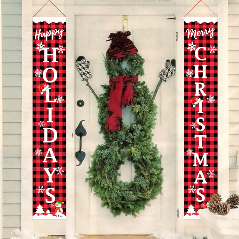 New Christmas Decoration Supplies Plaid Door Curtain Hanging Flag Door Hanging Party Atmosphere Layout Couplet Hanging Flag - Image 8