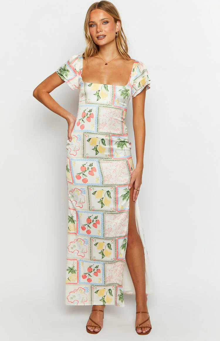 Nori White Satin Roma Print Maxi Dress - Image 3