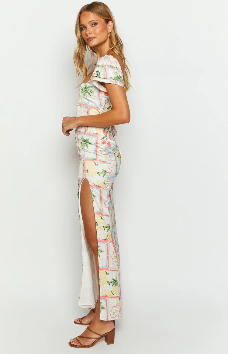 Nori White Satin Roma Print Maxi Dress - Image 4