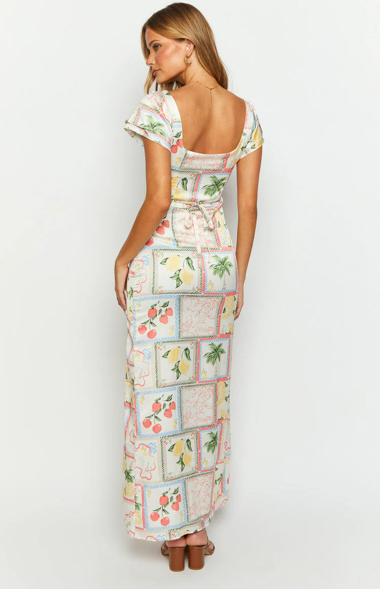 Nori White Satin Roma Print Maxi Dress - Image 5