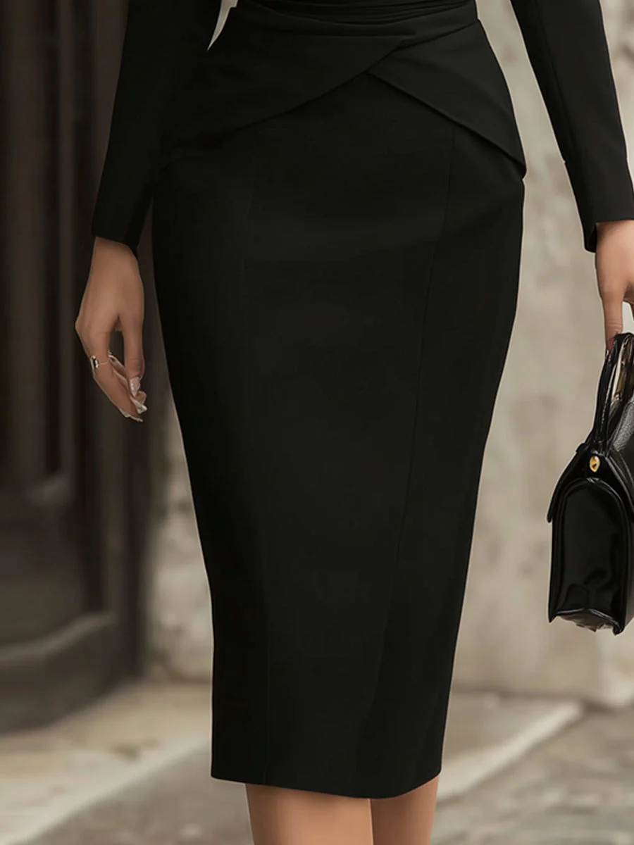 Off-Shoulder Draped Midi Dress With Sculpted Waist - Image 3