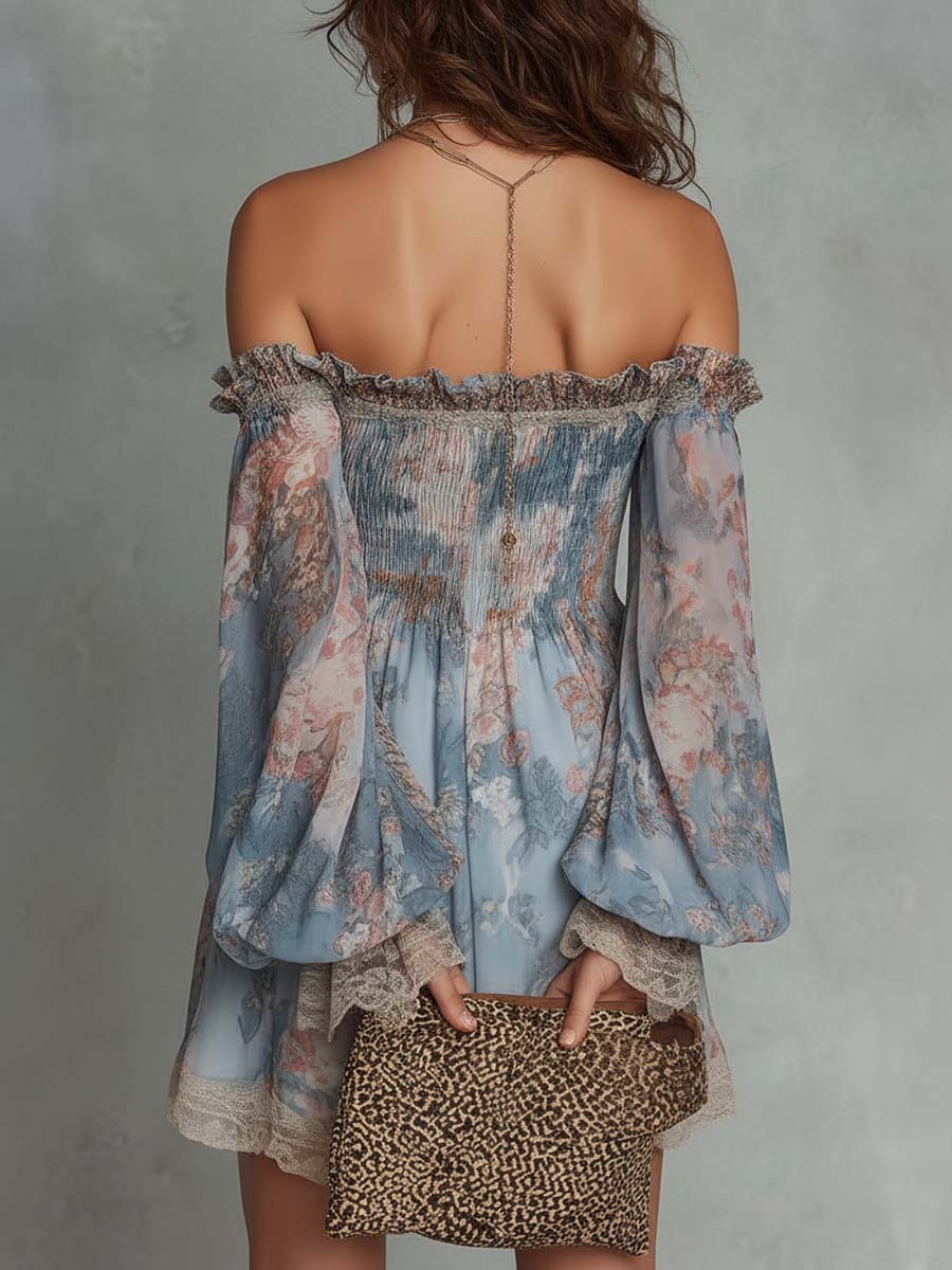 Off-Shoulder Smocked Chiffon Mini Dress - Image 2