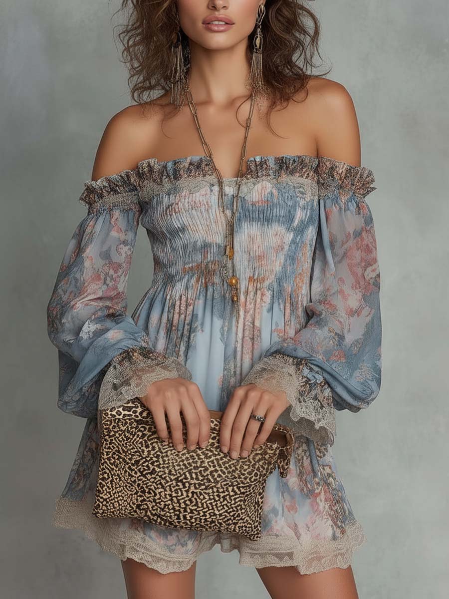 Off-Shoulder Smocked Chiffon Mini Dress - Image 4
