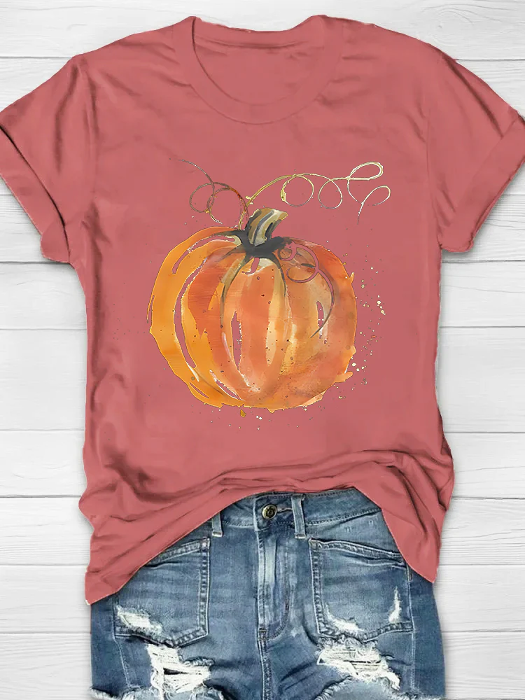 Oil Painting Pumpkin Printed Women's T-shirt - Image 3