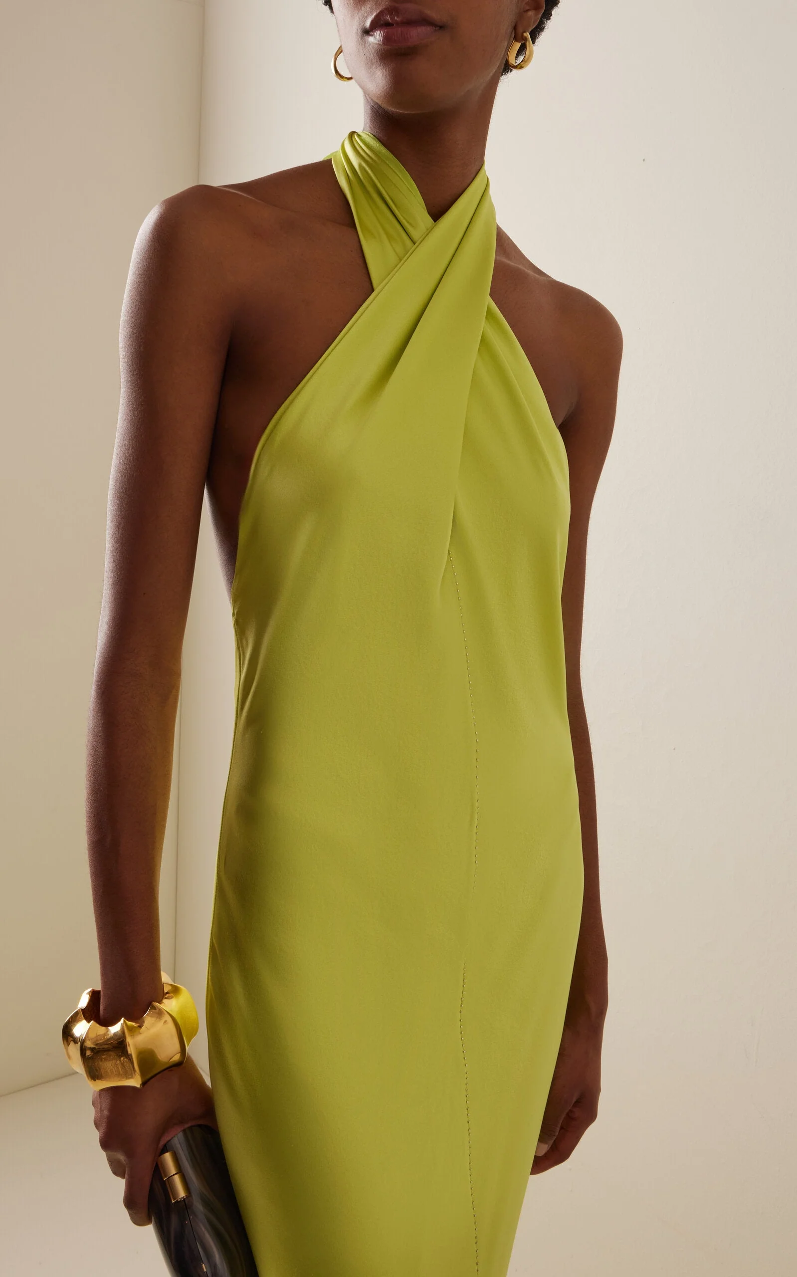 Olivia Cross-Halter Satin Maxi Dress - Image 3