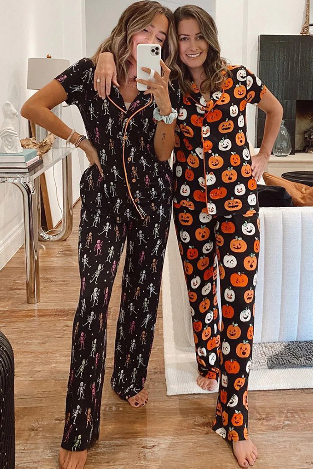Orange Halloween Pattern Short Sleeve Shirt Pajama Set - Image 6