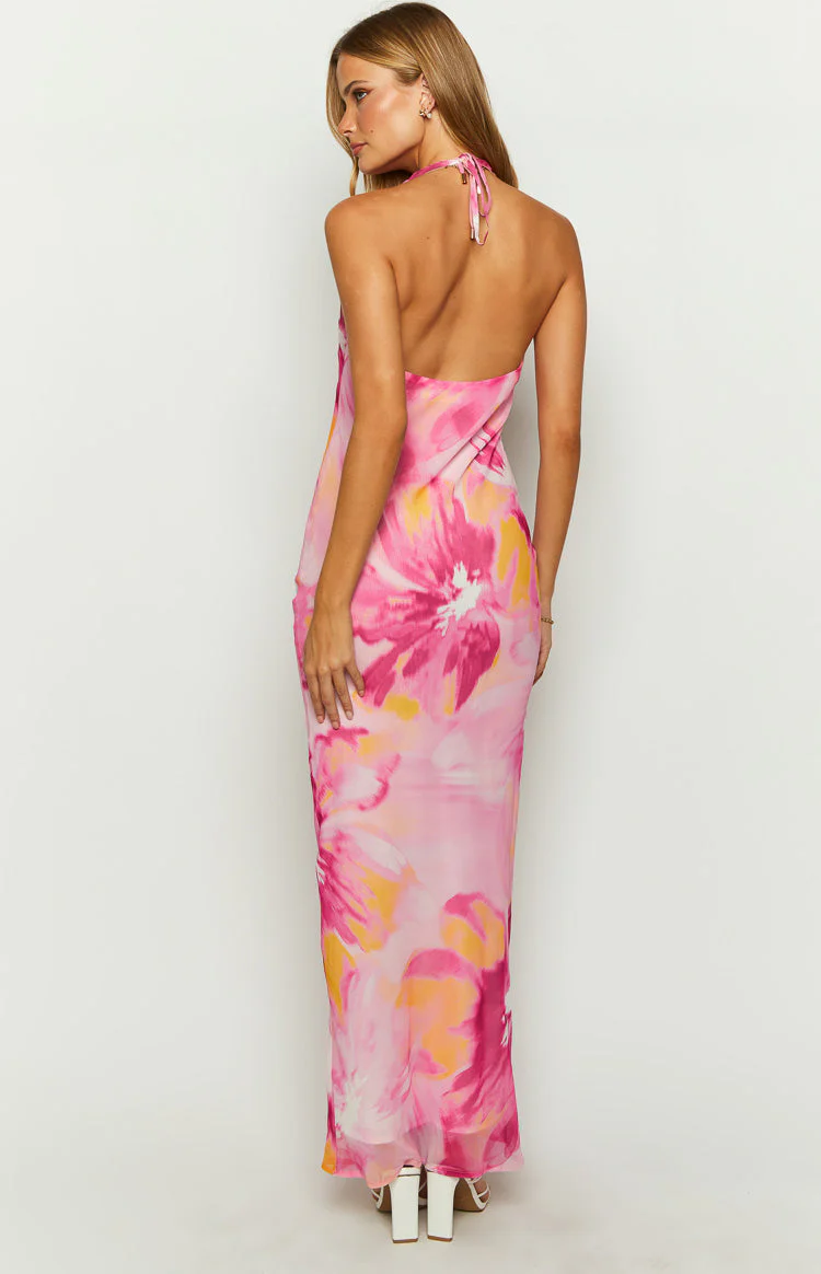 Orleans Pink Hibiscus Print Maxi Dress - Image 3