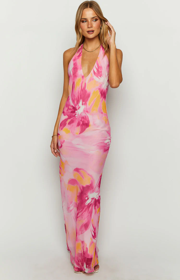 Orleans Pink Hibiscus Print Maxi Dress - Image 4