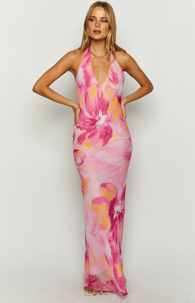 Orleans Pink Hibiscus Print Maxi Dress - Image 5