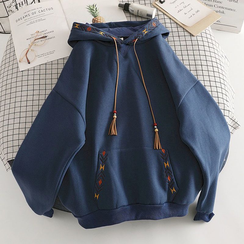 Oversized Design Sense Hoodies Women Casual Fashion Hoodie Autumn Winter Plus Velvet Thick Niche Embroidered Hooded Jacket Trend - Image 6