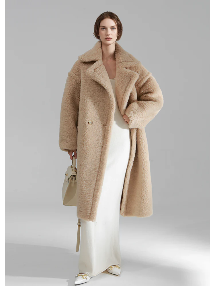Oversized Teddy Fleece Coat for Women – Thick Shearling Jacket with Full Lining and Alpaca Wool Blend for Fall Winter