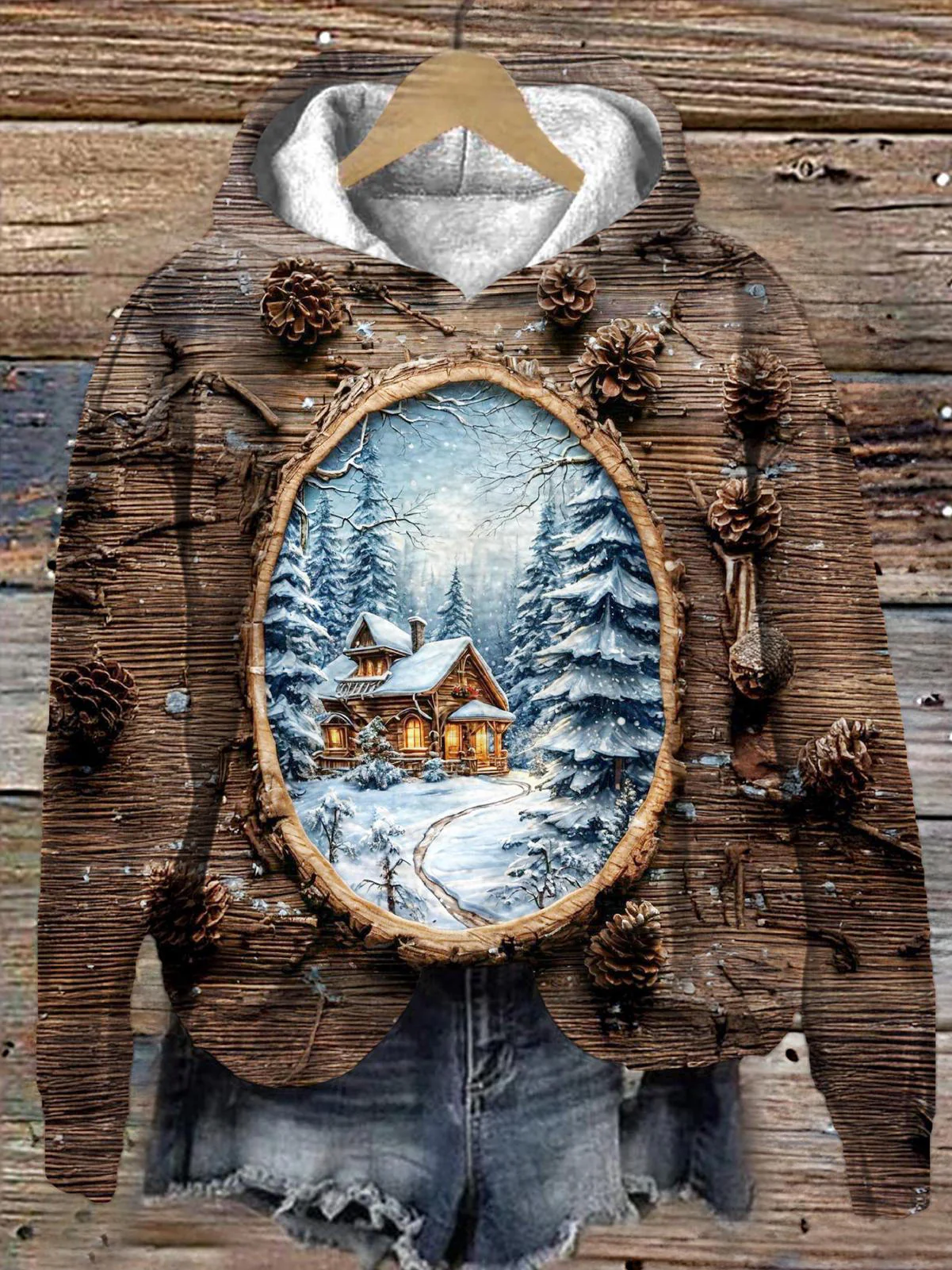 Painting In The Tree Long Sleeve Printed Hoodie