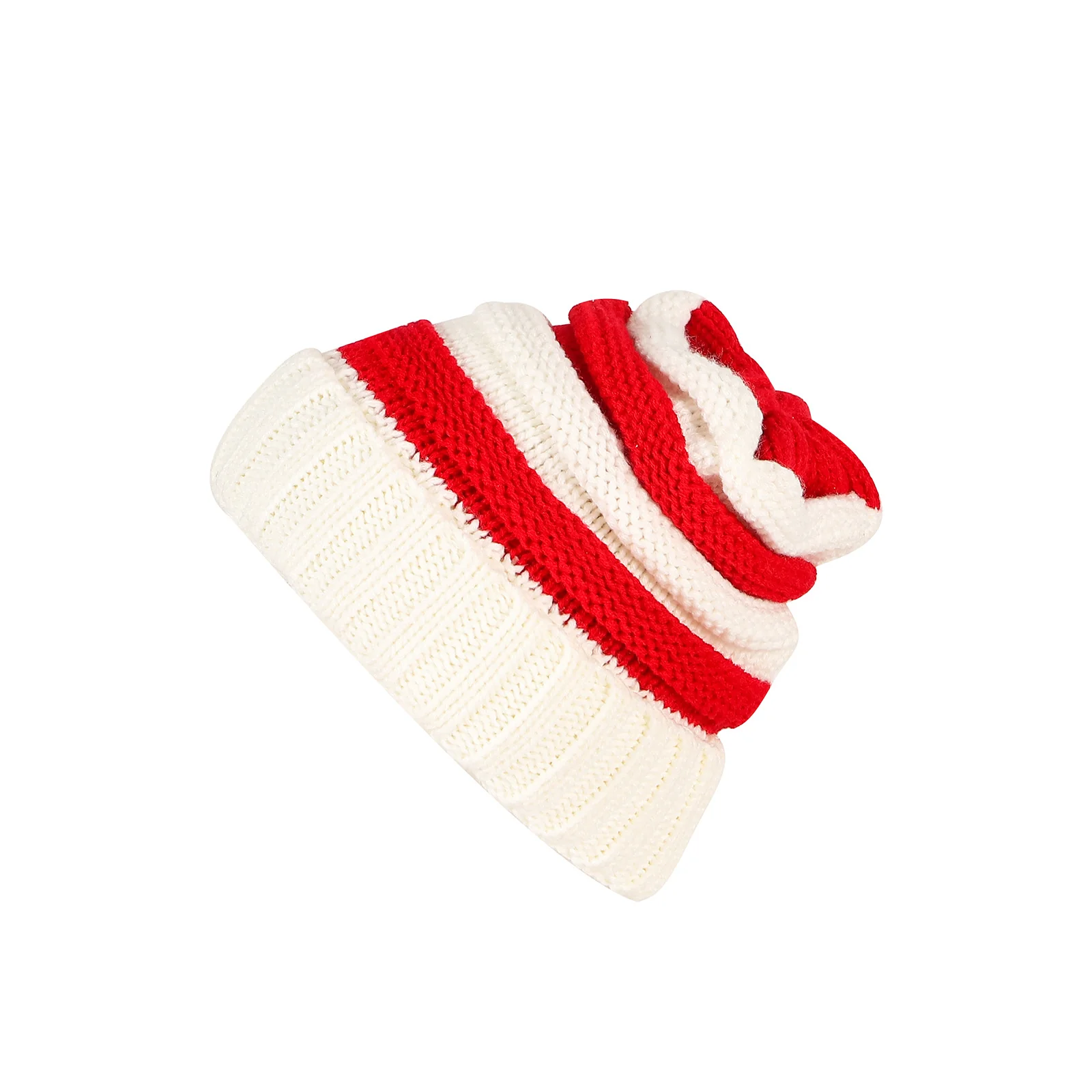 Party Hat Christmas Hat Fluffy Ball Cap Red and Green Striped Warm Hat Parent-Child Hat Santa Claus Hat - Image 5