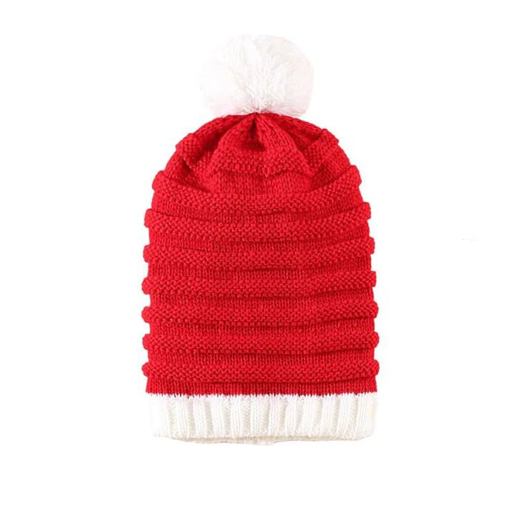 Party Hat Christmas Hat Fluffy Ball Cap Red and Green Striped Warm Hat Parent-Child Hat Santa Claus Hat - Image 9