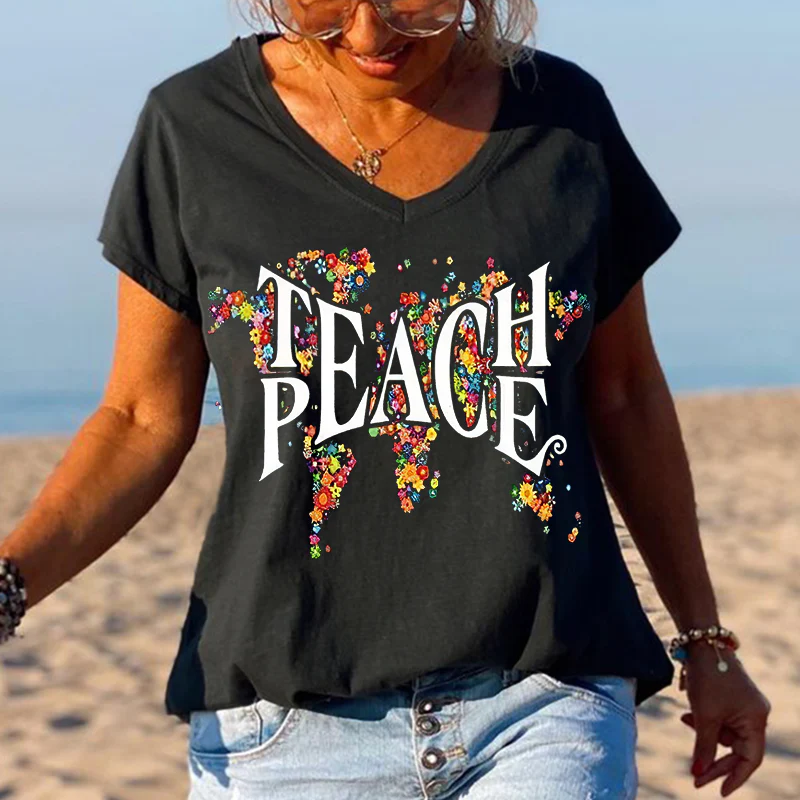 Peace special print V-neck T-shirt - Image 2