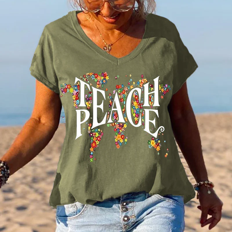 Peace special print V-neck T-shirt - Image 3