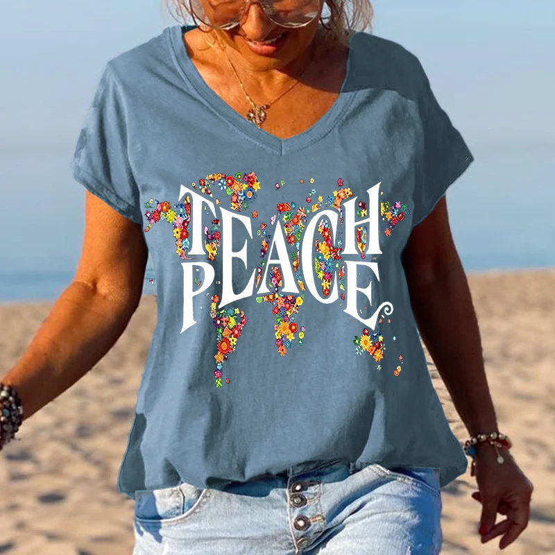 Peace special print V-neck T-shirt - Image 4