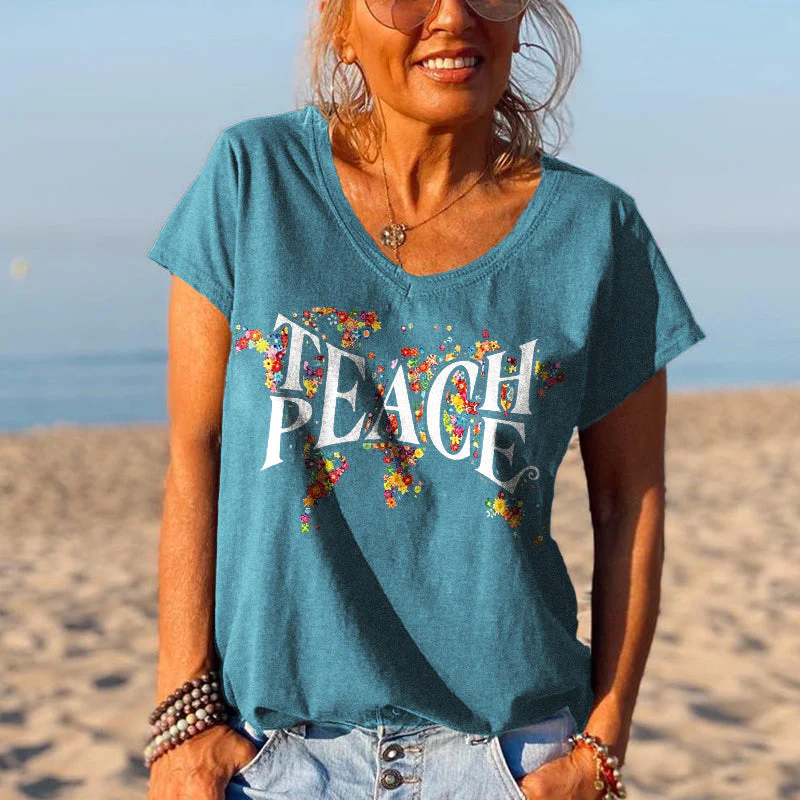 Peace special print V-neck T-shirt - Image 6