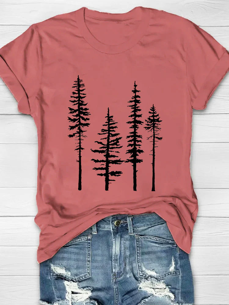 Pine Tree Printed Casual T-Shirts - Image 3