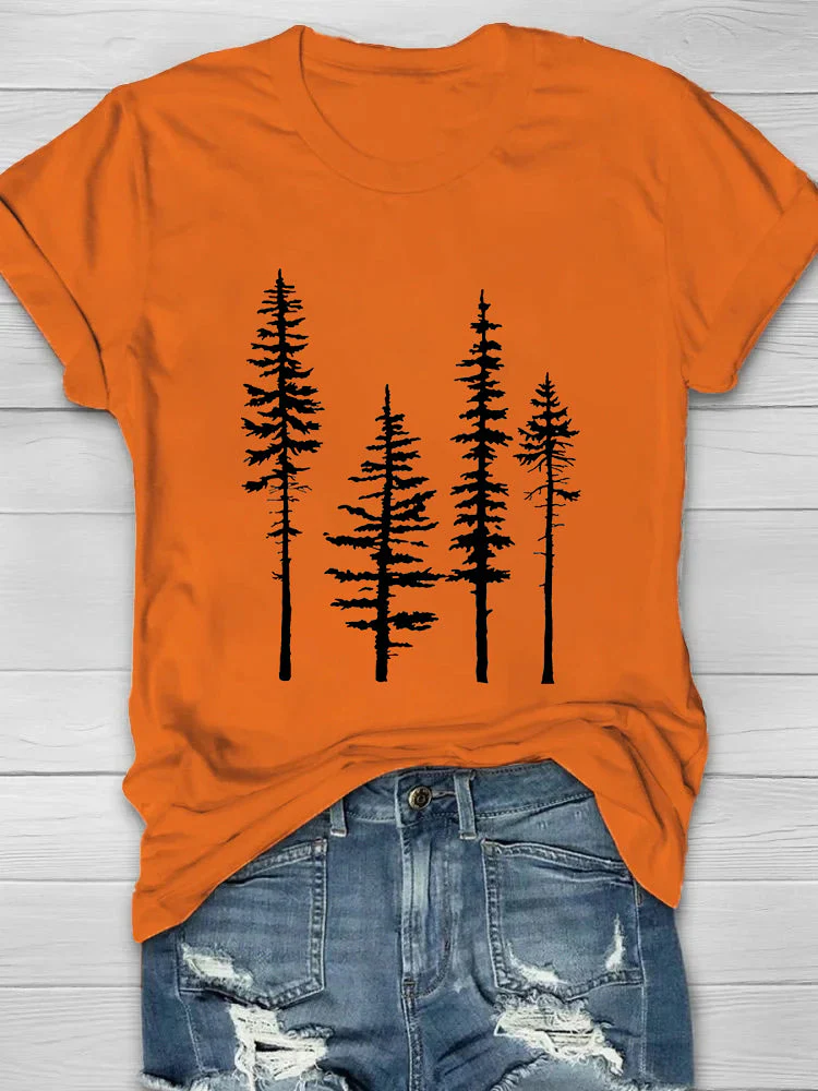 Pine Tree Printed Casual T-Shirts - Image 4