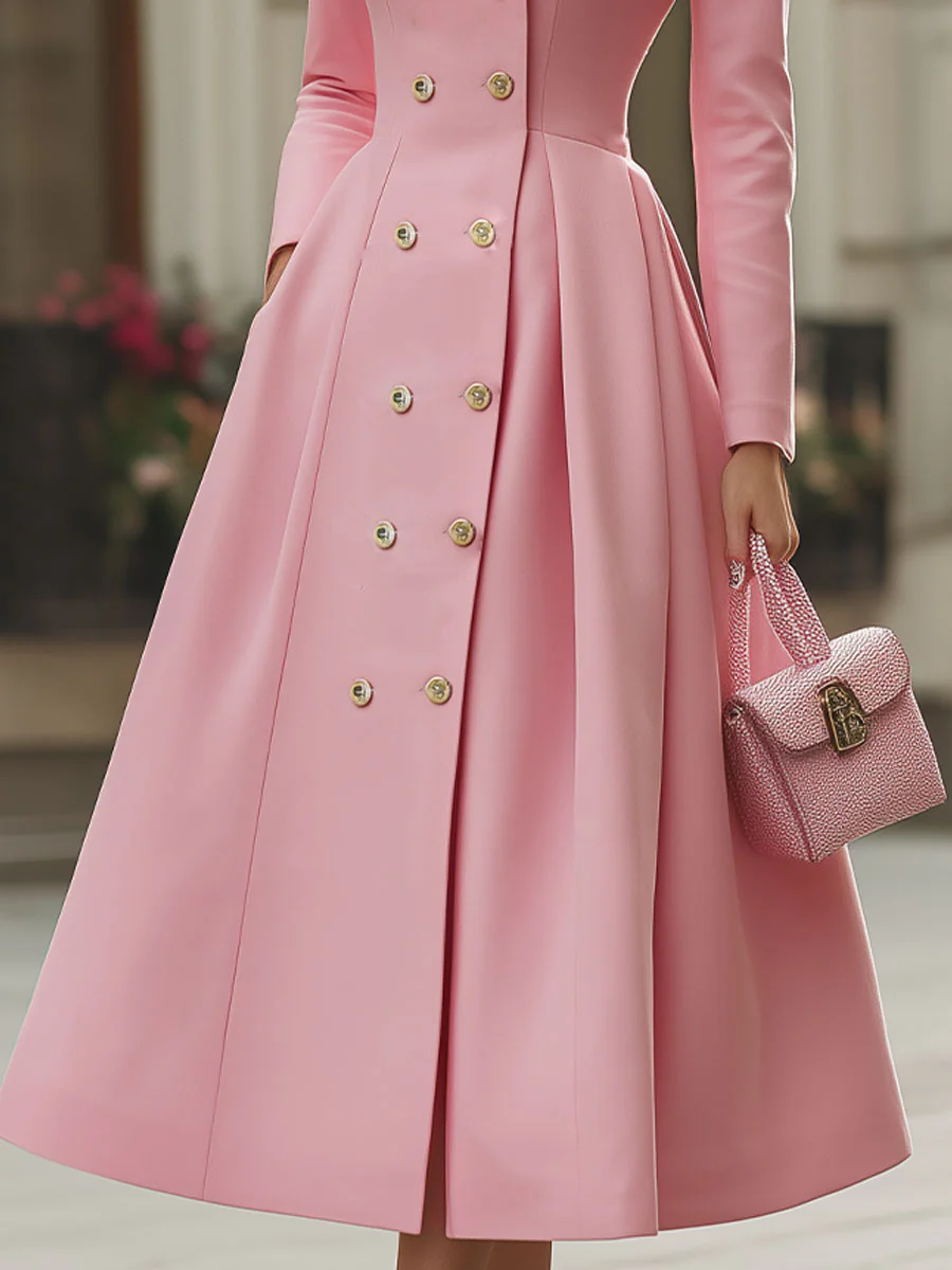 Pink Double-Breasted Trench Coat Dress - Image 3
