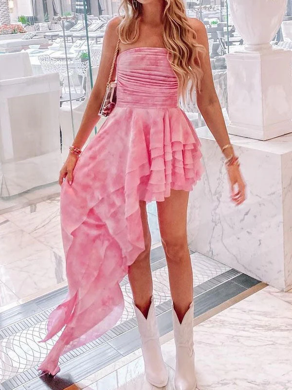 Pink ruched mini dress