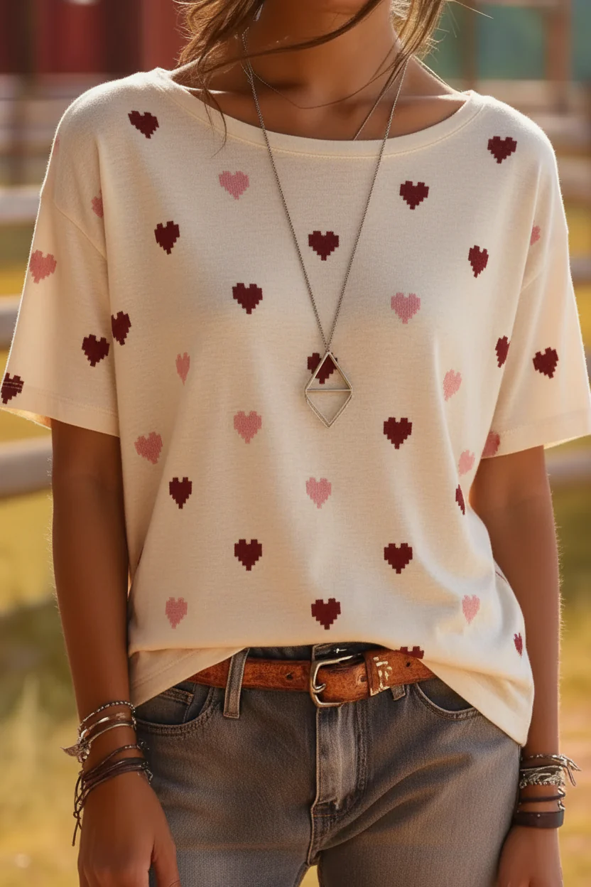 Pixel Heart Print T-Shirt - Retro 8-Bit Love Tee