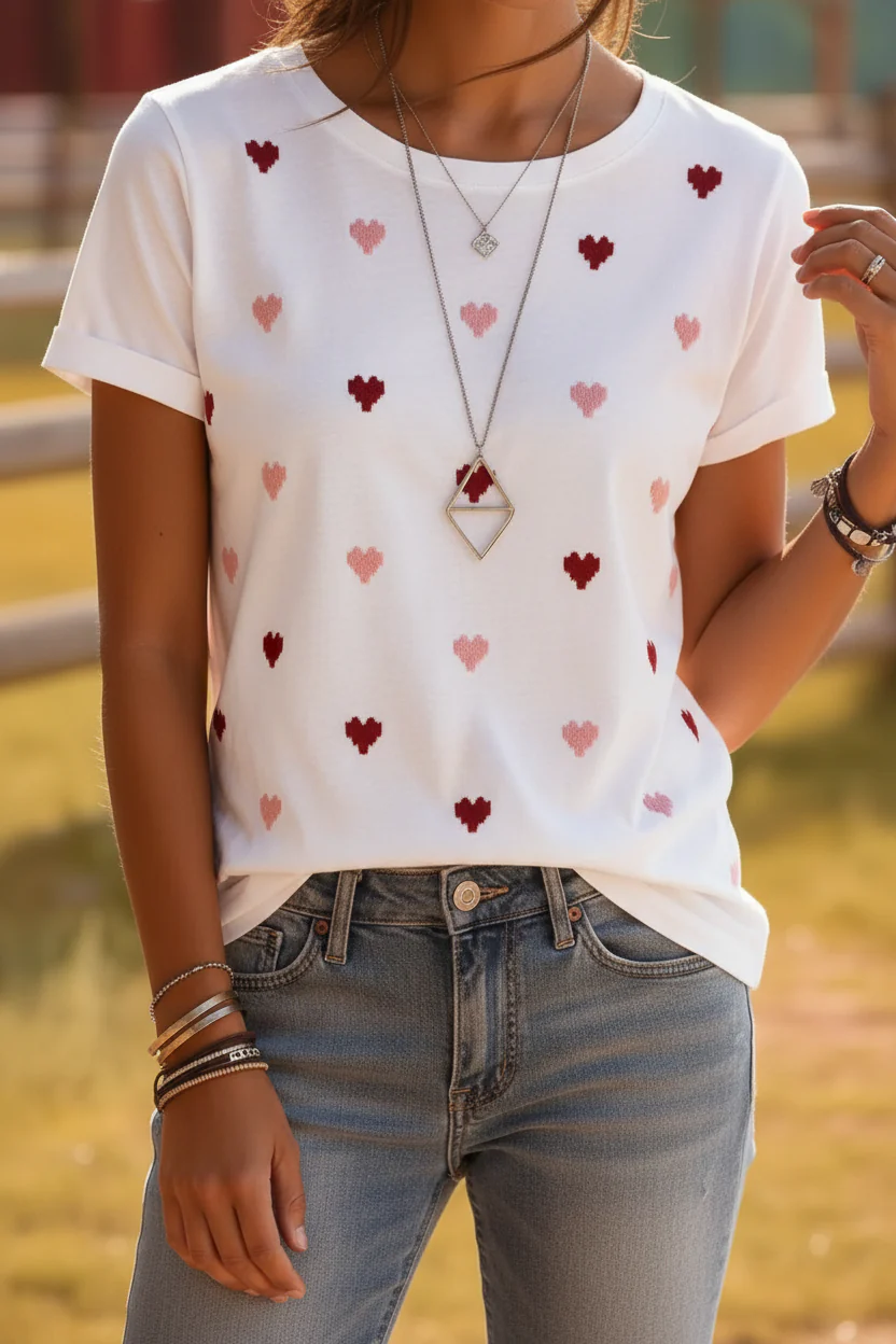 Pixel Heart Print T-Shirt - Retro 8-Bit Love Tee - Image 2