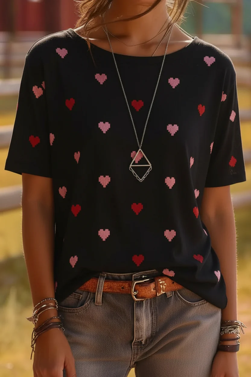 Pixel Heart Print T-Shirt - Retro 8-Bit Love Tee - Image 3