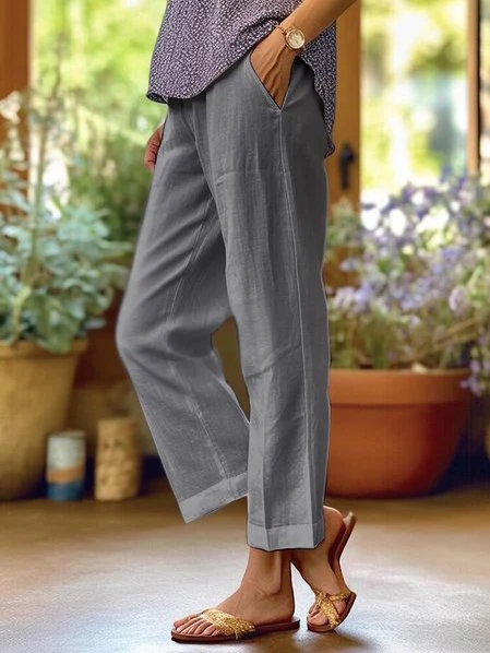 Plain Linen Cotton And Linen Loose Pants - Image 2