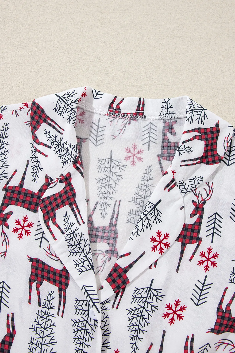 Printed Collared Neck Long Sleeve Top and Shorts Lounge Set - Image 4