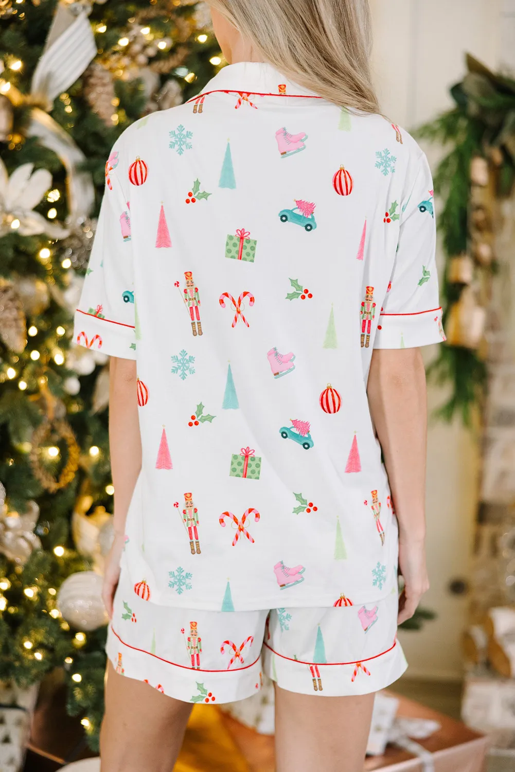 Printed Short Sleeve Top and Shorts Lounge Set - Image 2