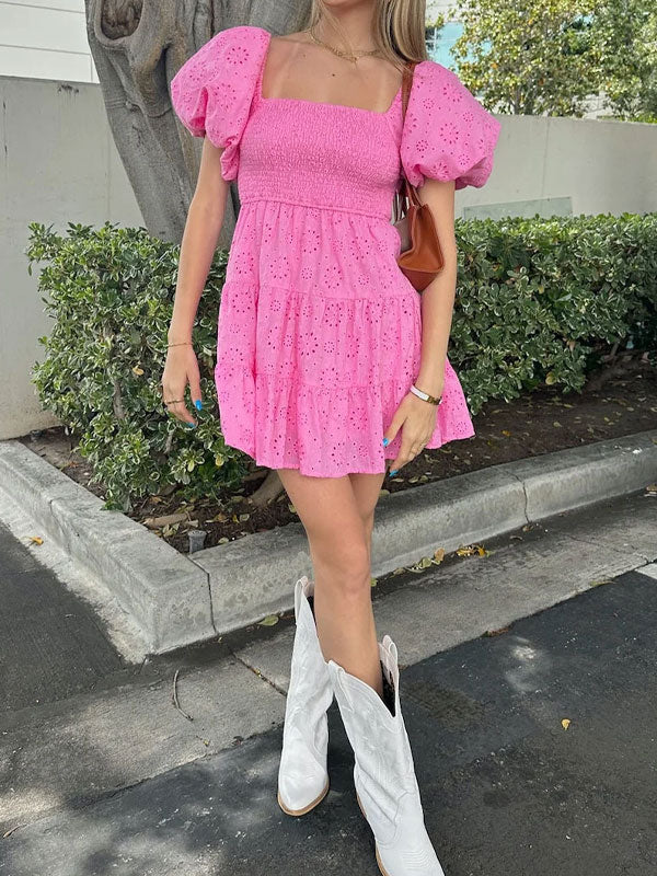 Puff sleeve embroidered dress