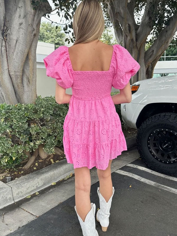 Puff sleeve embroidered dress - Image 3