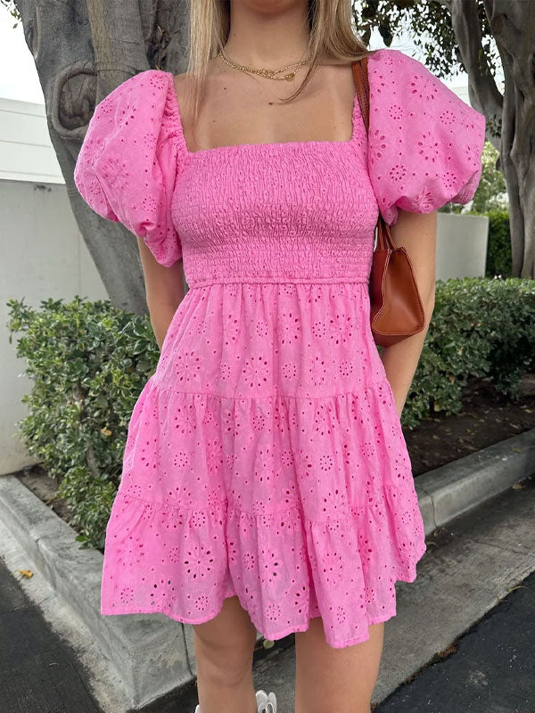Puff sleeve embroidered dress - Image 4