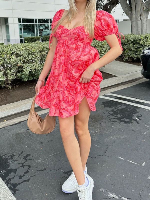 Puff sleeve printing dress - Image 2