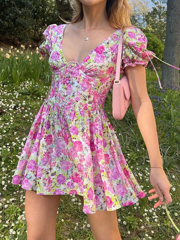 Puff sleeve v neck dress - Image 4